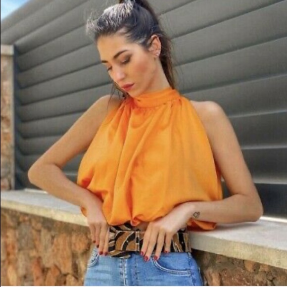 ❌SOLD❌ Zara Satin Neck Bow Tie Blouse - Picture 3 of 4